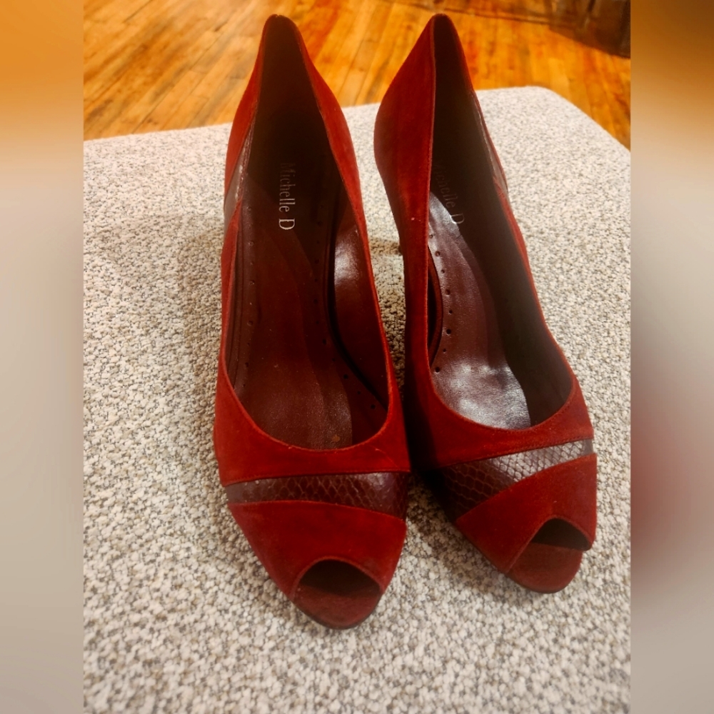 Red Suede and Leather Heels